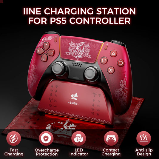 Stazione di Ricarica IINE per Controller PS5 – Design Antiscivolo, LED, Ricarica Veloce